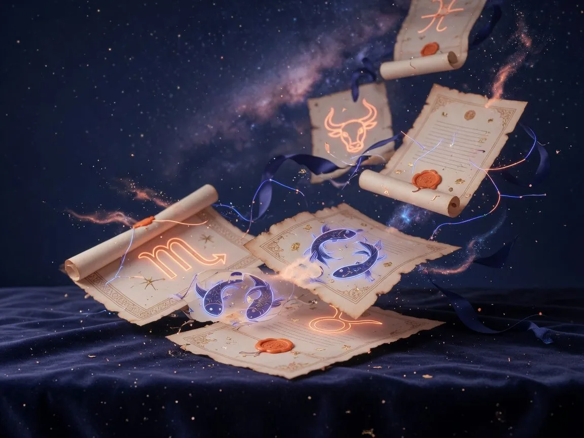 Cosmic legal documents floating in space